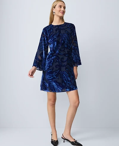 Ann Taylor Studio Collection Velvet Paisley Shift Dress Night Sky Women's