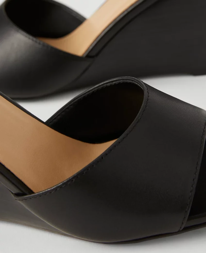Ann Taylor Leather Skinny Strap Wedge Mules Women's