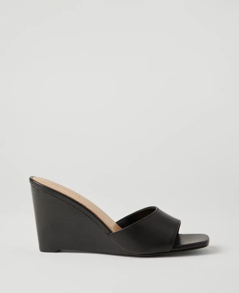 Ann Taylor Leather Skinny Strap Wedge Mules Women's