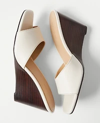 Ann Taylor Leather Skinny Strap Wedge Mules Light Sand Women's