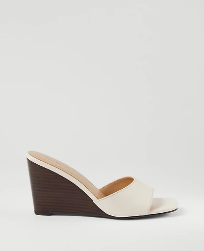 Ann Taylor Leather Skinny Strap Wedge Mules Light Sand Women's