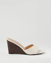 Ann Taylor Leather Skinny Strap Wedge Mules Light Sand Women's
