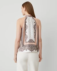 Ann Taylor Paisley Tie Halter Top Almond Latte Women's