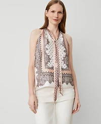 Ann Taylor Paisley Tie Halter Top Almond Latte Women's