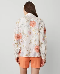 Ann Taylor Petite Linen Floral Top Orchid Hush Women's