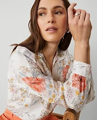 Ann Taylor Petite Linen Floral Top Orchid Hush Women's