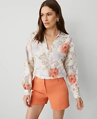 Ann Taylor Petite Linen Floral Top Orchid Hush Women's