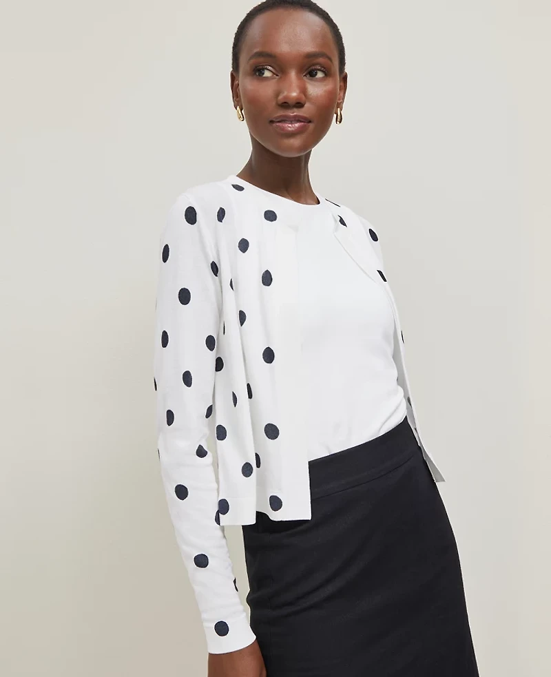 Ann Taylor Dotted Cropped Open Cardigan Size XS White Women's