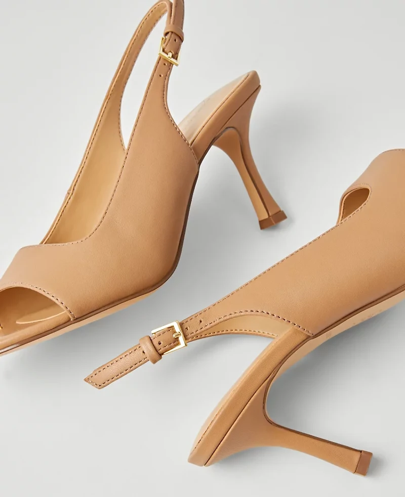Ann Taylor Leather Square Toe Slingback Sandals Desert Sand Women's