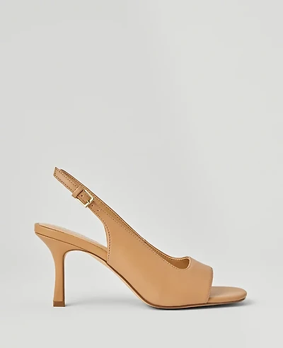 Ann Taylor Leather Square Toe Slingback Sandals Desert Sand Women's