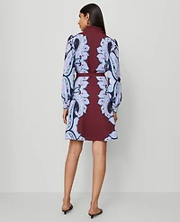 Ann Taylor Paisley Ruffle Collar Flare Dress Windsor Wine Women's