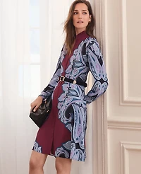 Ann Taylor Paisley Ruffle Collar Flare Dress Windsor Wine Women's