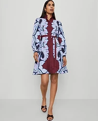 Ann Taylor Paisley Ruffle Collar Flare Dress Windsor Wine Women's