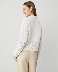 Ann Taylor Petite Crochet Collared Sweater Size XL White Women's