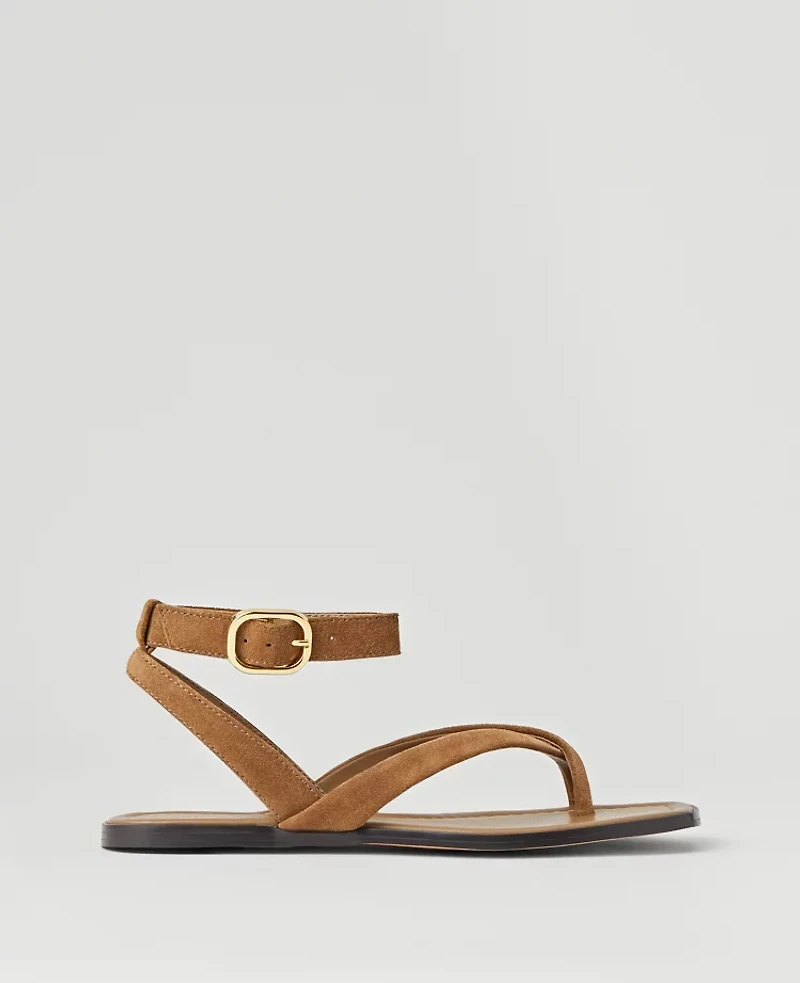 Ann Taylor Weekend Collection Suede Buckled Ankle Strap Sandals Dark Taupe Women's
