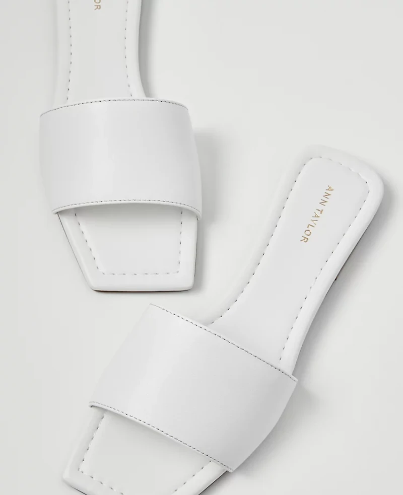 Ann Taylor Leather Single Strap Slide Sandals White Women's