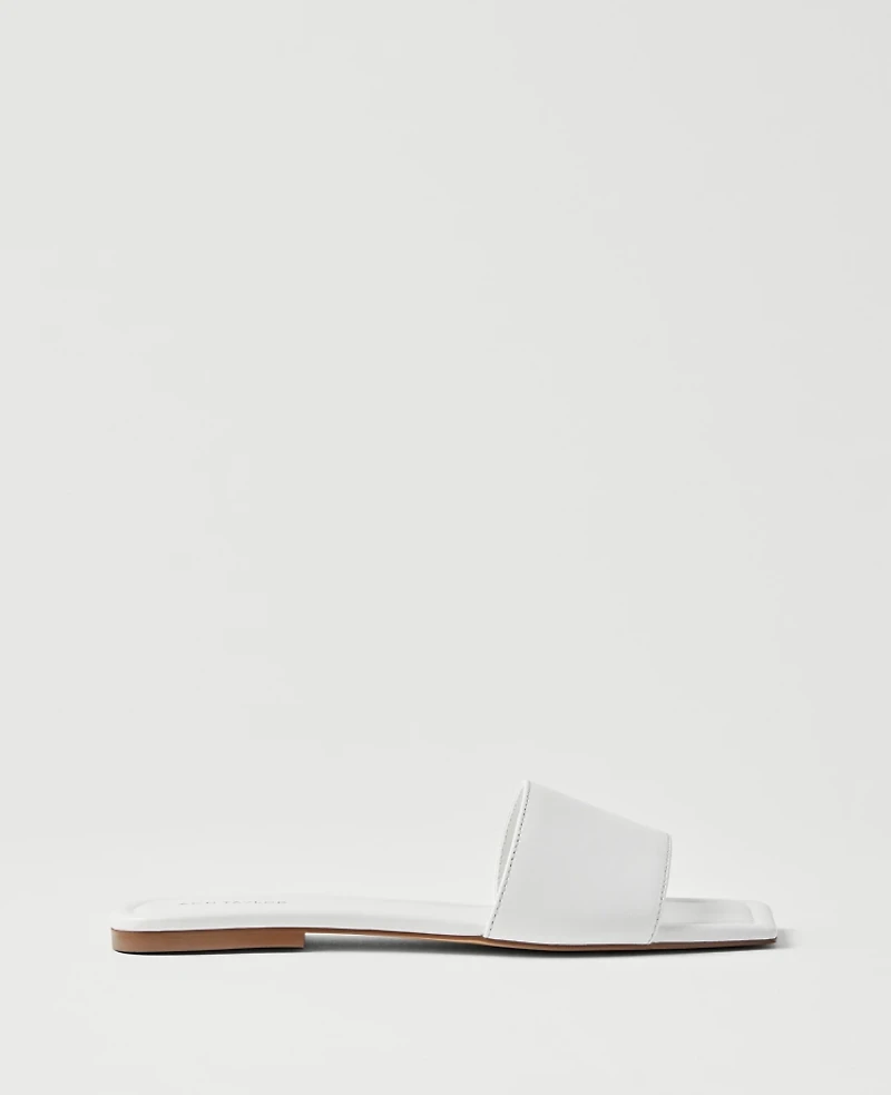 Ann Taylor Leather Single Strap Slide Sandals White Women's