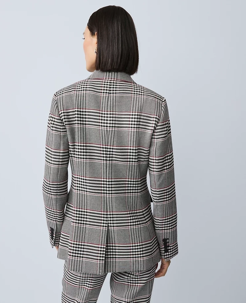 Ann Taylor Plaid Fitted Long Blazer Black Women's