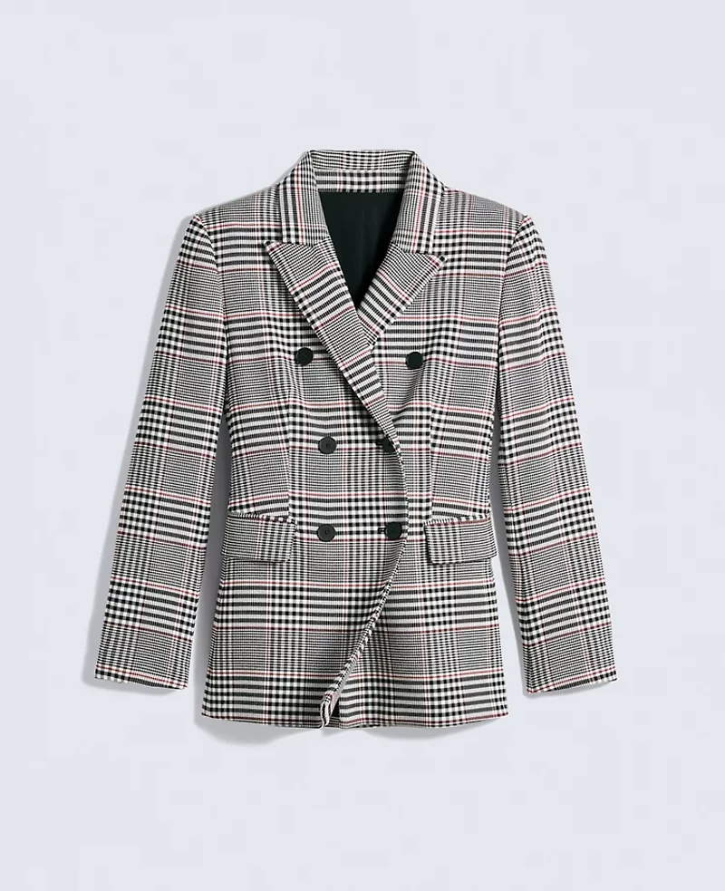 Ann Taylor Plaid Fitted Long Blazer Black Women's