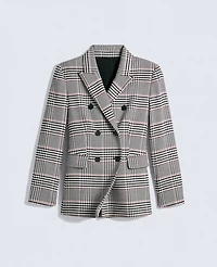 Ann Taylor Plaid Fitted Long Blazer Black Women's