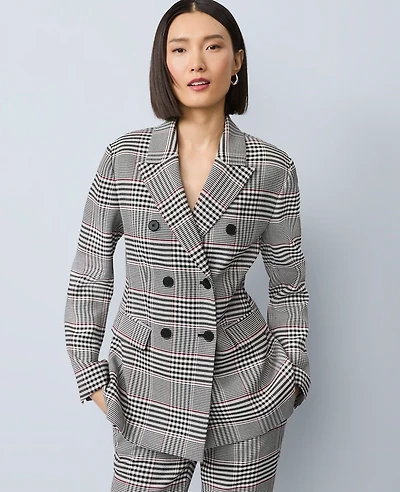 Ann Taylor Plaid Fitted Long Blazer Black Women's