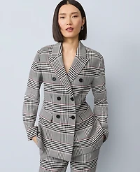 Ann Taylor Plaid Fitted Long Blazer Black Women's
