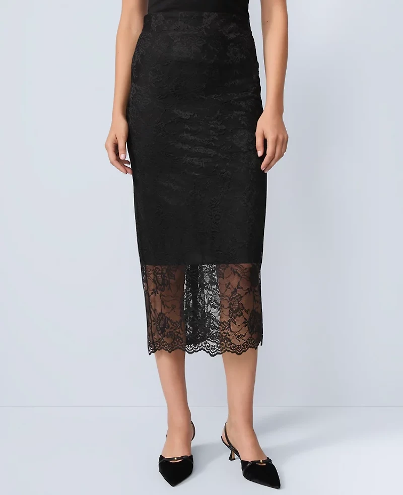 Ann Taylor Lace Clean Midi Skirt Black Women's
