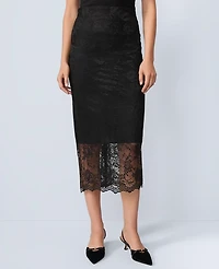 Ann Taylor Lace Clean Midi Skirt Black Women's