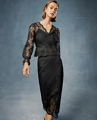 Ann Taylor Lace Clean Midi Skirt Black Women's