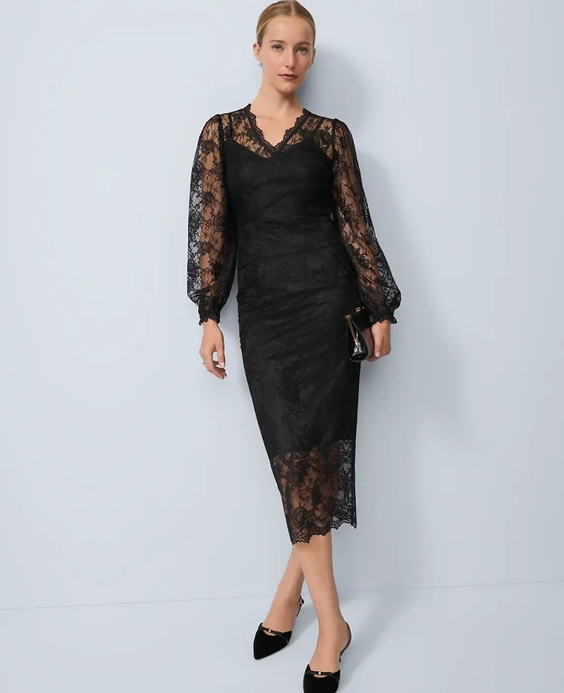 Ann Taylor Lace Clean Midi Skirt Black Women's