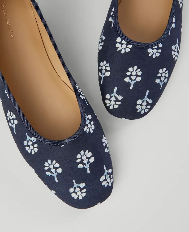 Ann Taylor Weekend Collection Floral Ballet Flats Night Sky Women's