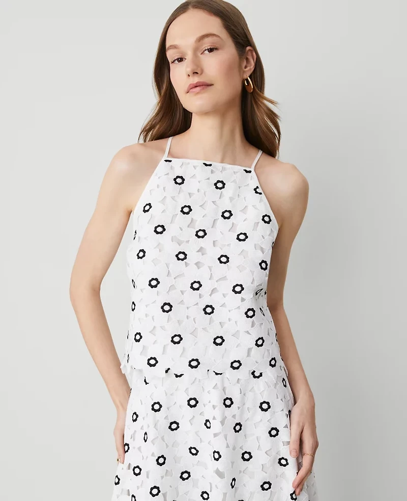 Ann Taylor Floral Lace Halter Top Size 10 White Women's