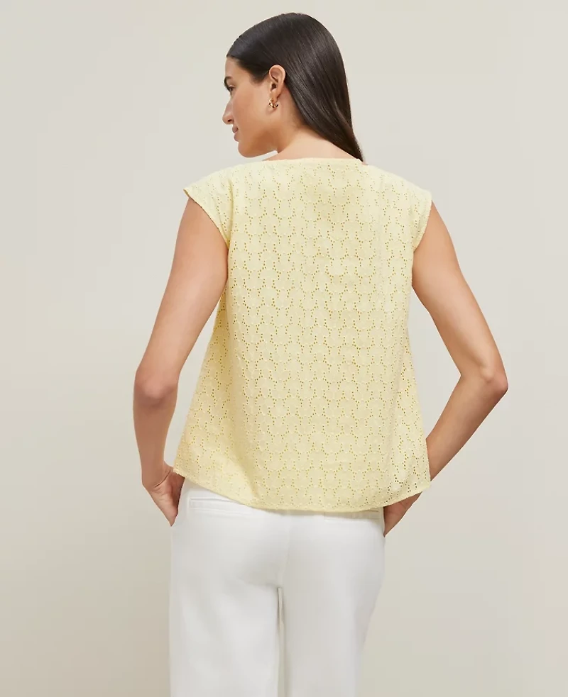 Ann Taylor Eyelet Sleeveless Crew Neck Top Women's