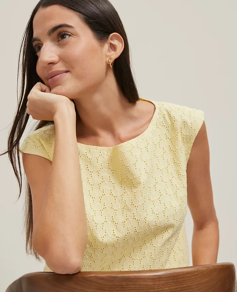 Ann Taylor Eyelet Sleeveless Crew Neck Top Women's