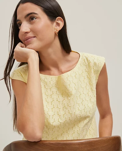Ann Taylor Eyelet Sleeveless Crew Neck Top Women's