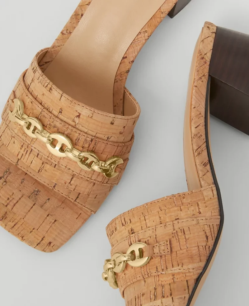 Ann Taylor Cork Chain Flare Block Heel Sandals Natural Women's