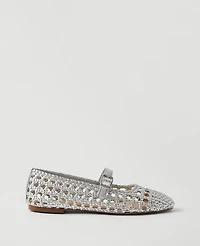Ann Taylor Metallic Woven Mary Jane Ballet Flats Silver Women's