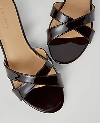 Ann Taylor Patent Crossover Slingback Kitten Heel Sandals Rich Walnut Women's