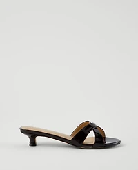 Ann Taylor Patent Crossover Slingback Kitten Heel Sandals Rich Walnut Women's
