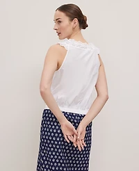 Ann Taylor Petite Weekend Collection Eyelet Tie Neck Top White Women's