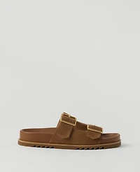 Ann Taylor Weekend Collection Double Buckle Suede Sport Sandals Dark Taupe Women's