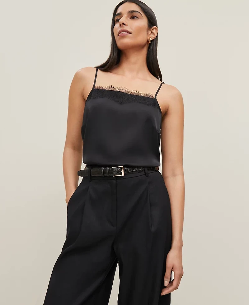 Ann Taylor Lace Trim Square Neck Tank Top Large Women's