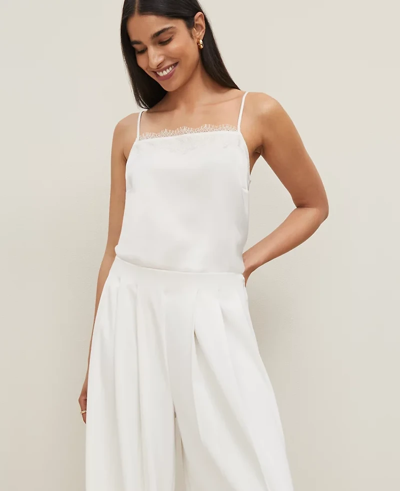 Ann Taylor Lace Trim Square Neck Tank Top Size XL Winter White Women's