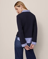 Ann Taylor Weekend Collection Layered Mix Media Top Night Sky Women's