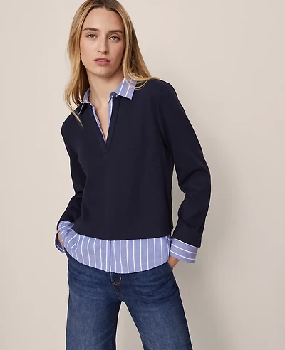 Ann Taylor Weekend Collection Layered Mix Media Top Night Sky Women's