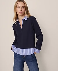 Ann Taylor Weekend Collection Layered Mix Media Top Night Sky Women's