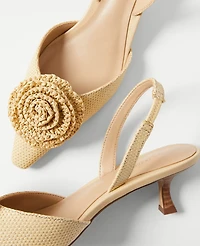 Ann Taylor Raffia Flower Slingback Pumps Natural Women's