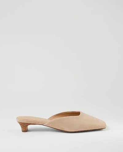 Ann Taylor Suede Kitten Heel Mule Pumps Light Sand Women's