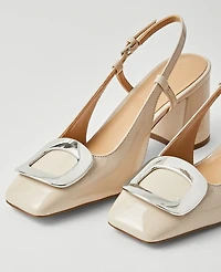 Ann Taylor Patent Block Heel Buckle Slingback Pumps Pearl Shadow Women's