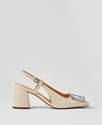 Ann Taylor Patent Block Heel Buckle Slingback Pumps Pearl Shadow Women's